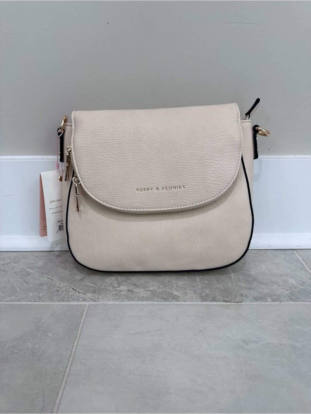 Poppies and Peonies mini downtown Cream Crossbody Bag